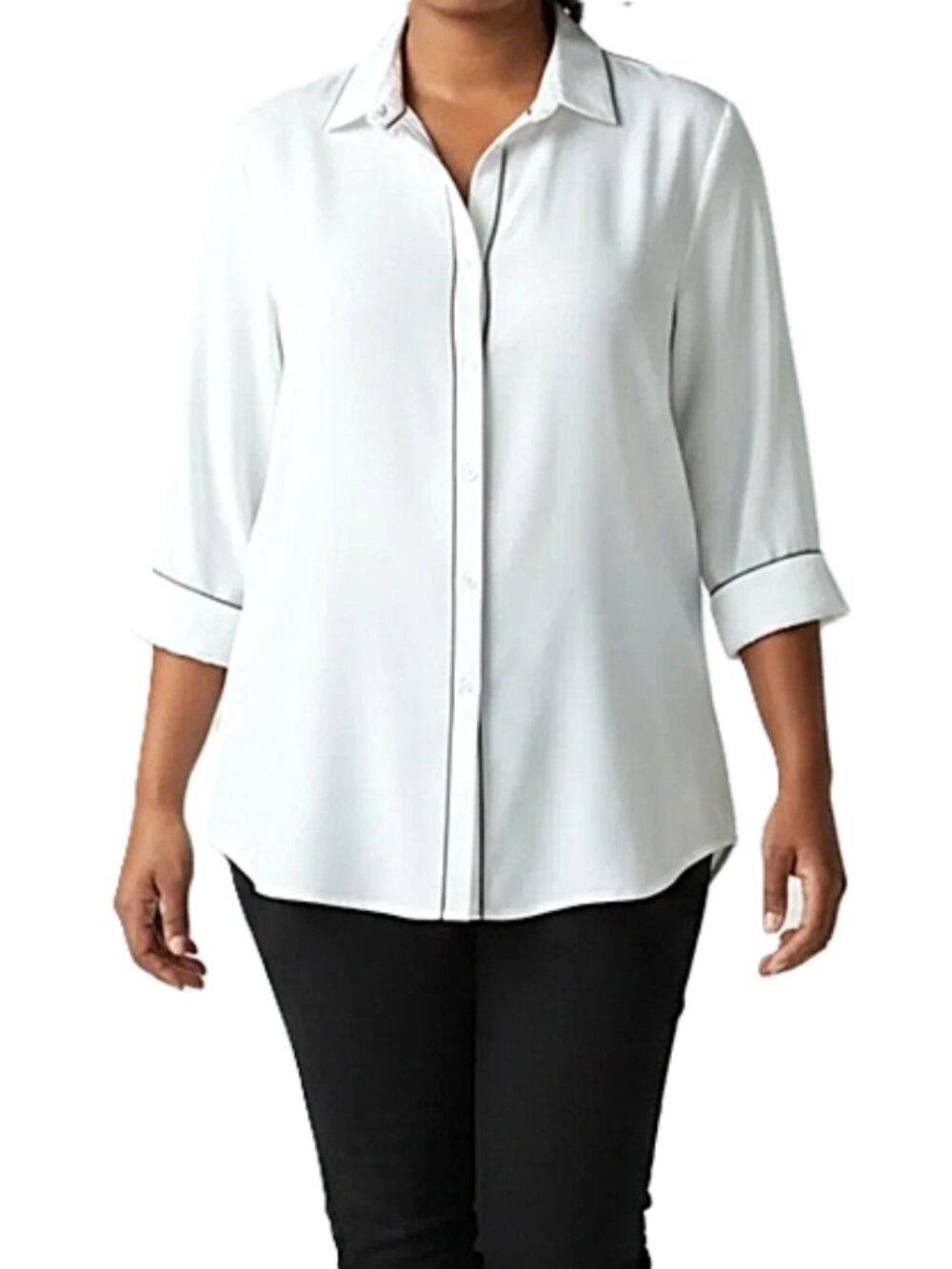 Chico's No Iron Chic Stretch Piping Detail Tunic Shirt Blouse Size 4